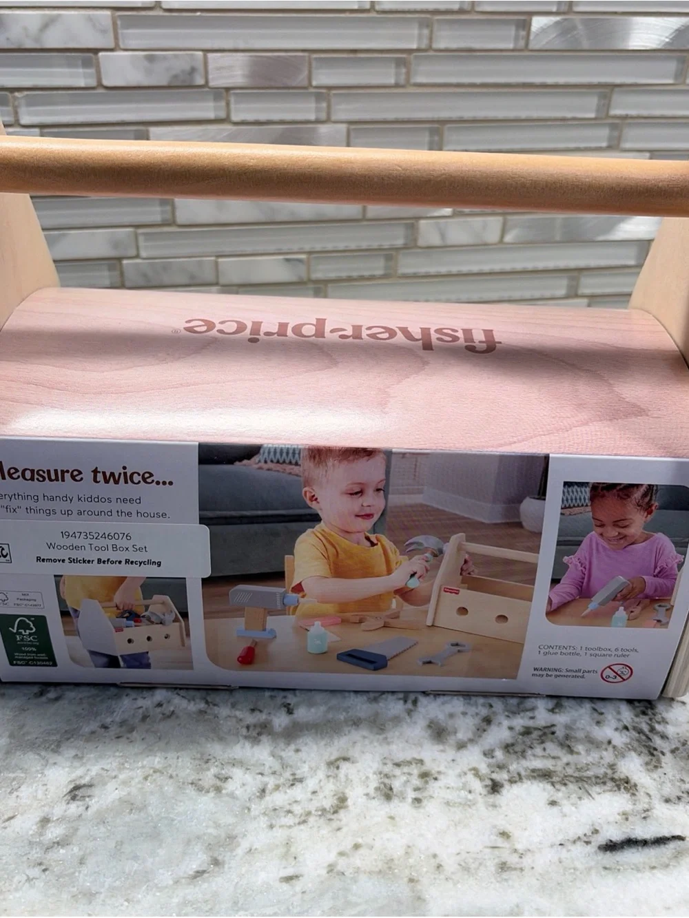 Fisher-Price Wooden Toolbox Play Set in Natural Wood and Pink Accents